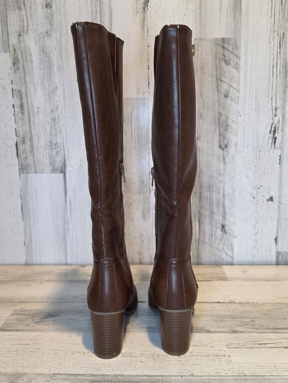 Sugar Women’s Size 7M Brown Knee High Boots Block Heel Gold Zipper Riding - Picture 11 of 14